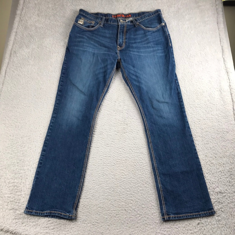 Cinch Ian Jeans Mens 38 (39x31) Blue Slim Straight‎ Medium Wash Western Denim